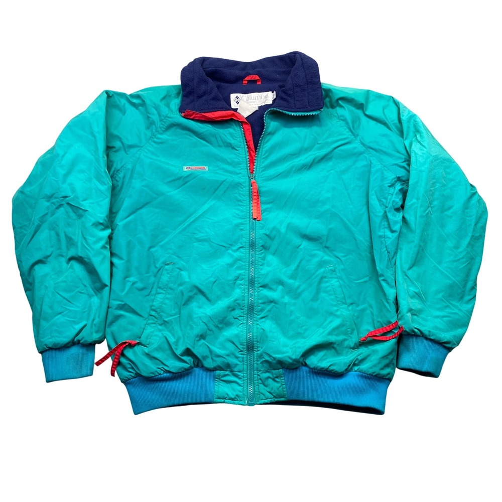 Vintage Columbia Sportswear Teal Green Windbreaker Jacket Mens Large Tall Radial
